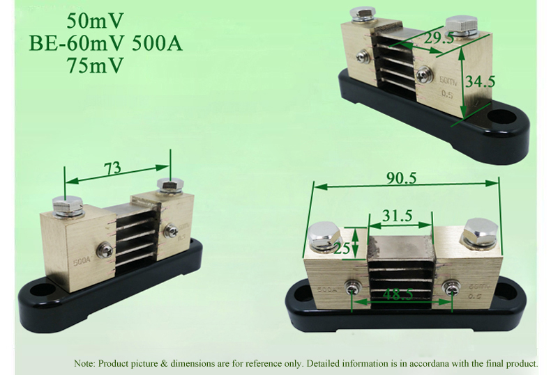 BE-50 60 75 mV 500A dimensioned drawing
