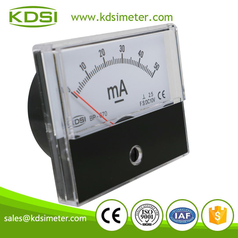 High quality rectangular type BP-670 DC10V 50mA panel analog dc voltage milliammeters
