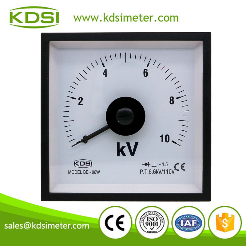 Square type BE-96W AC10kV 6.6kV/110V wide angle ac analog panel voltmeter