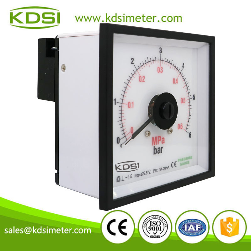 High quality BE-96W DC4-20mA 0.6/6 Mpa/bar backlighting analog amp panel pressure meter