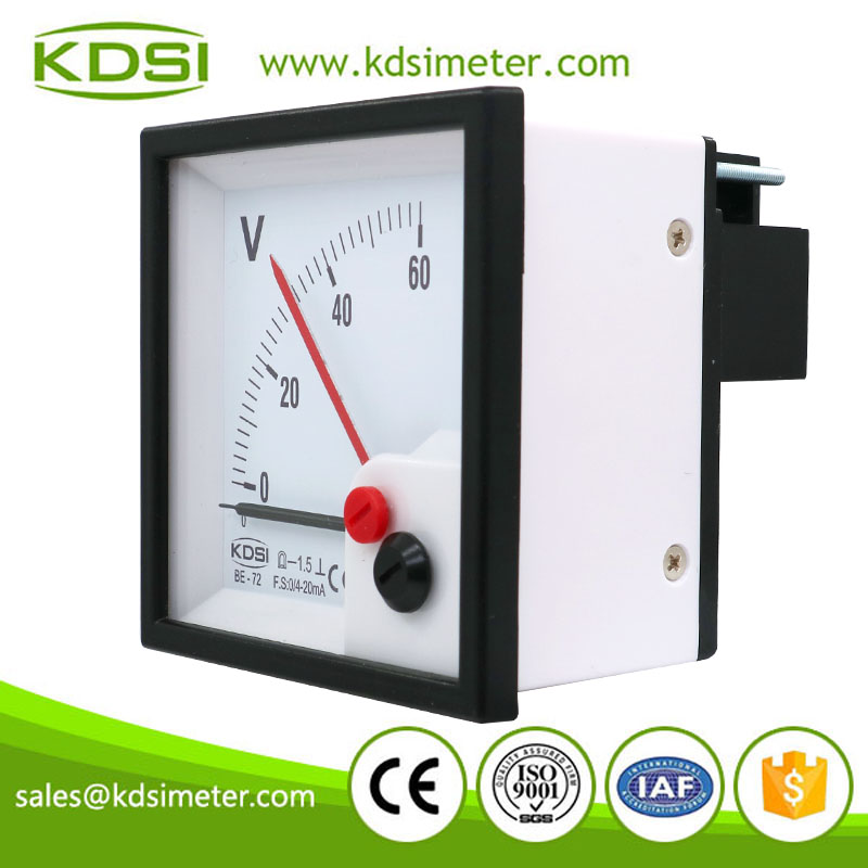CE Approved BE-72 DC4-20mA 60V with red pointer voltmeter Analog DC Volt Panel Meter
