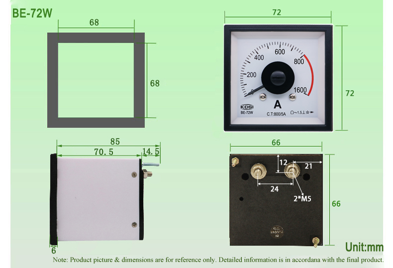 BE-72W dimensioned drawing - New