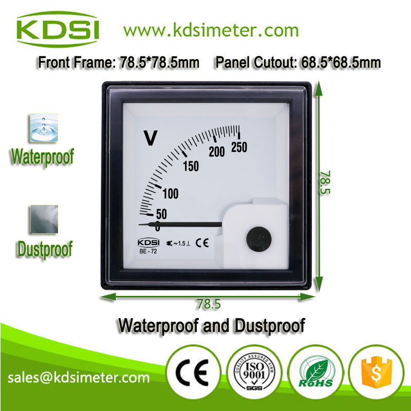 Outdoor/Indoor-use BE-72 AC100V-600V Analog AC Panel IP65-rated Voltmeter
