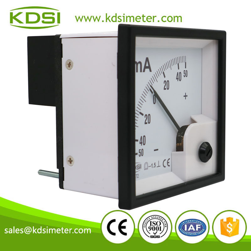 KDSI electronic apparatus BE-72 DC+-50mA analog dc panel mount ammeter