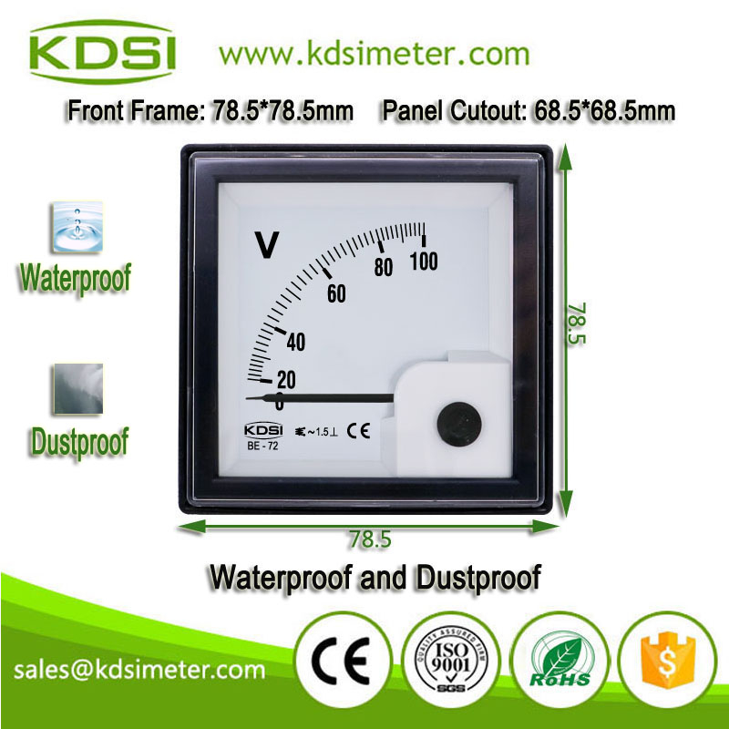 Outdoor/Indoor-use BE-72 AC100V-600V Analog AC Panel IP65-rated Voltmeter