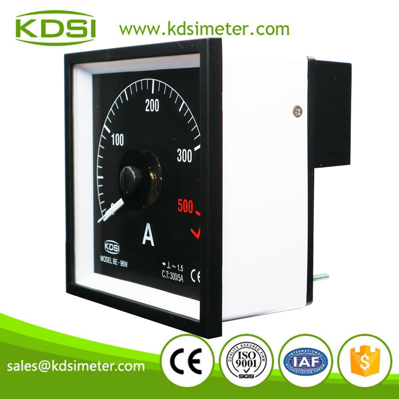 China Supplier BE-96W AC300/5A black background analog ac amp panel meter