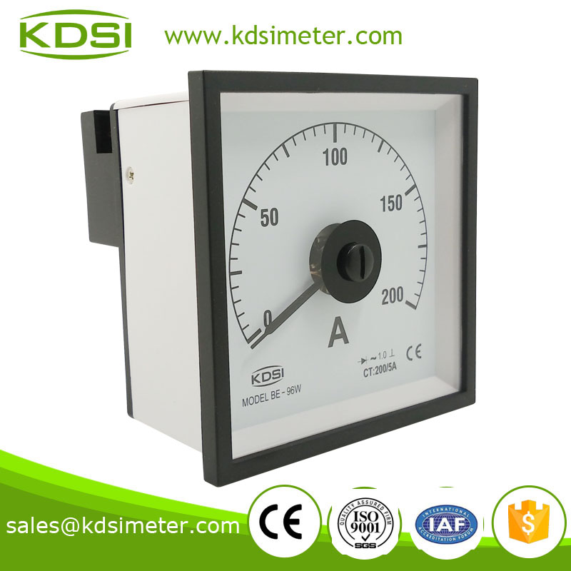 High quality Wide Angle Meter BE-96W AC200 / 5A with rectifier panel analog ammeter