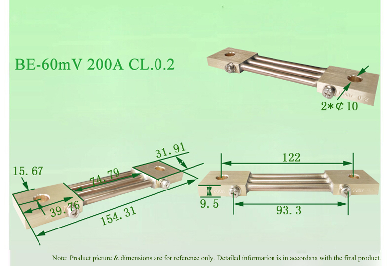 SHUNT BE-60mV 200A CL0.2 dimensioned drawing SHUNT BE-60mV 200A CL0.2 dimensioned drawing